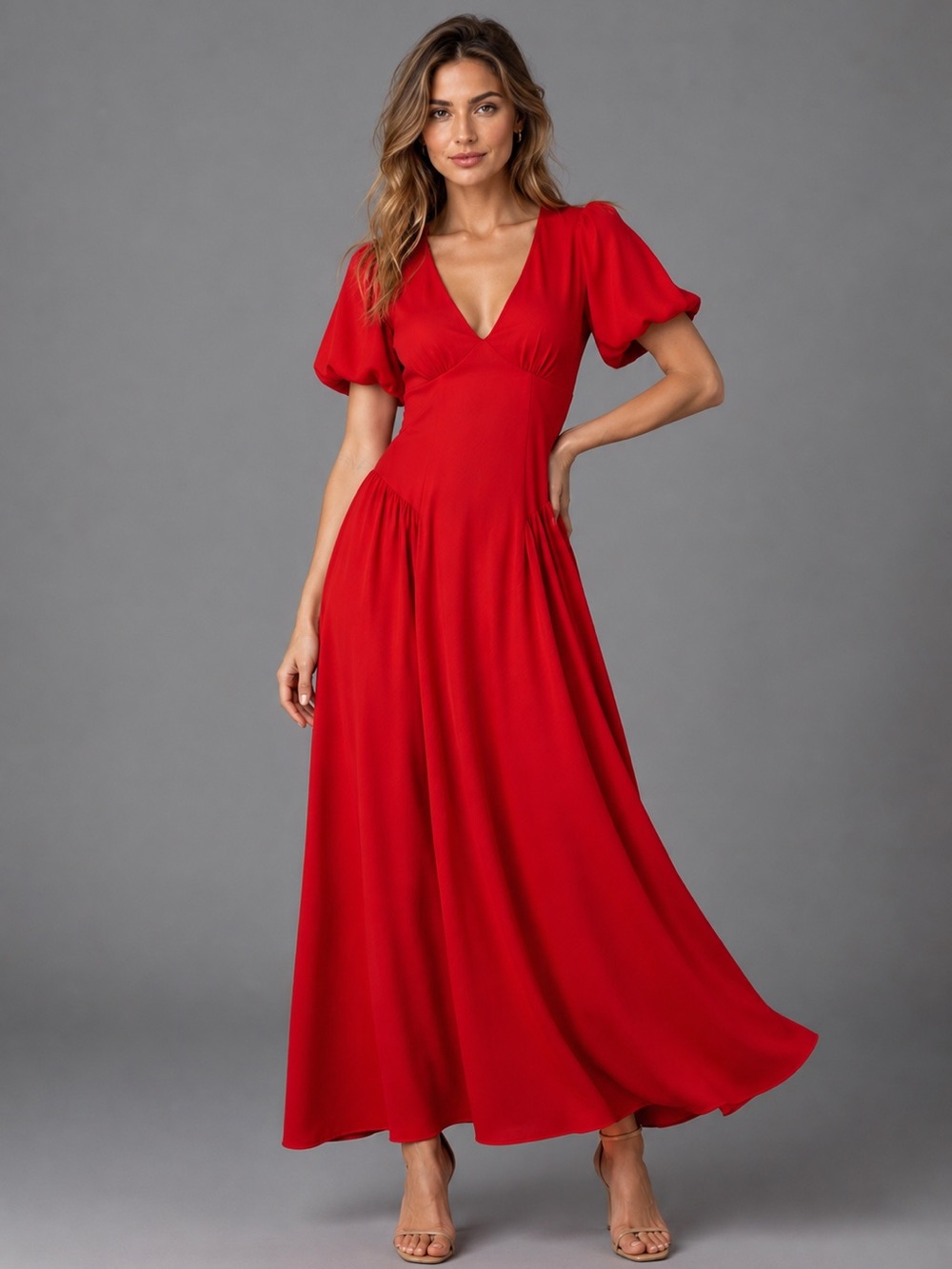 Antonio Melani Kiara Puff Sleeve A-Line Maxi Dress 6 Red NWT
